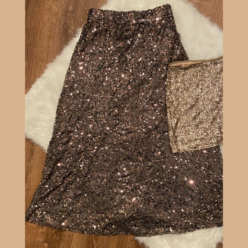 Merona Sequin Maxi Skirt Gunmetal Gray Copper  / Bronze S